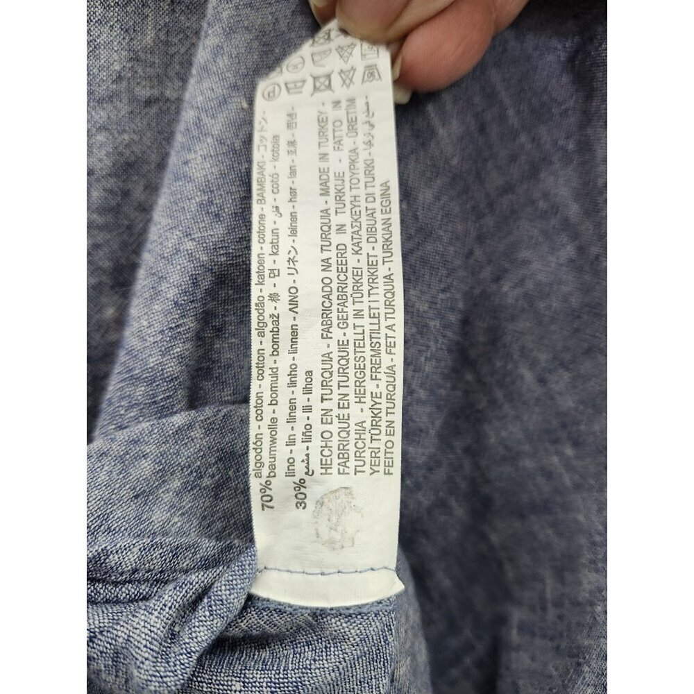 Zara Woman Sz Med Soft Blue Chambray Fabric Tied Sleeves Casual Sophisticated - Picture 6 of 8